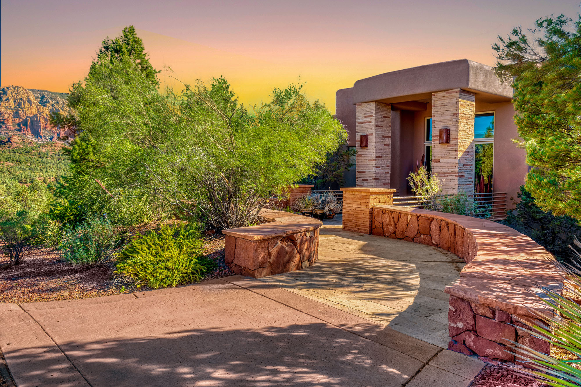 Landscape maintenance complete in the Cave Creek area at sunset